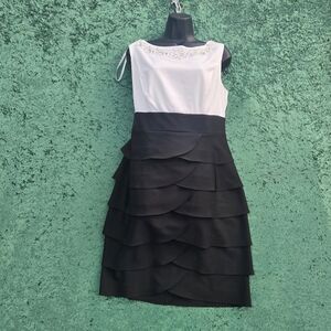 Jessica Howard Black and White Layered Midi Dress
